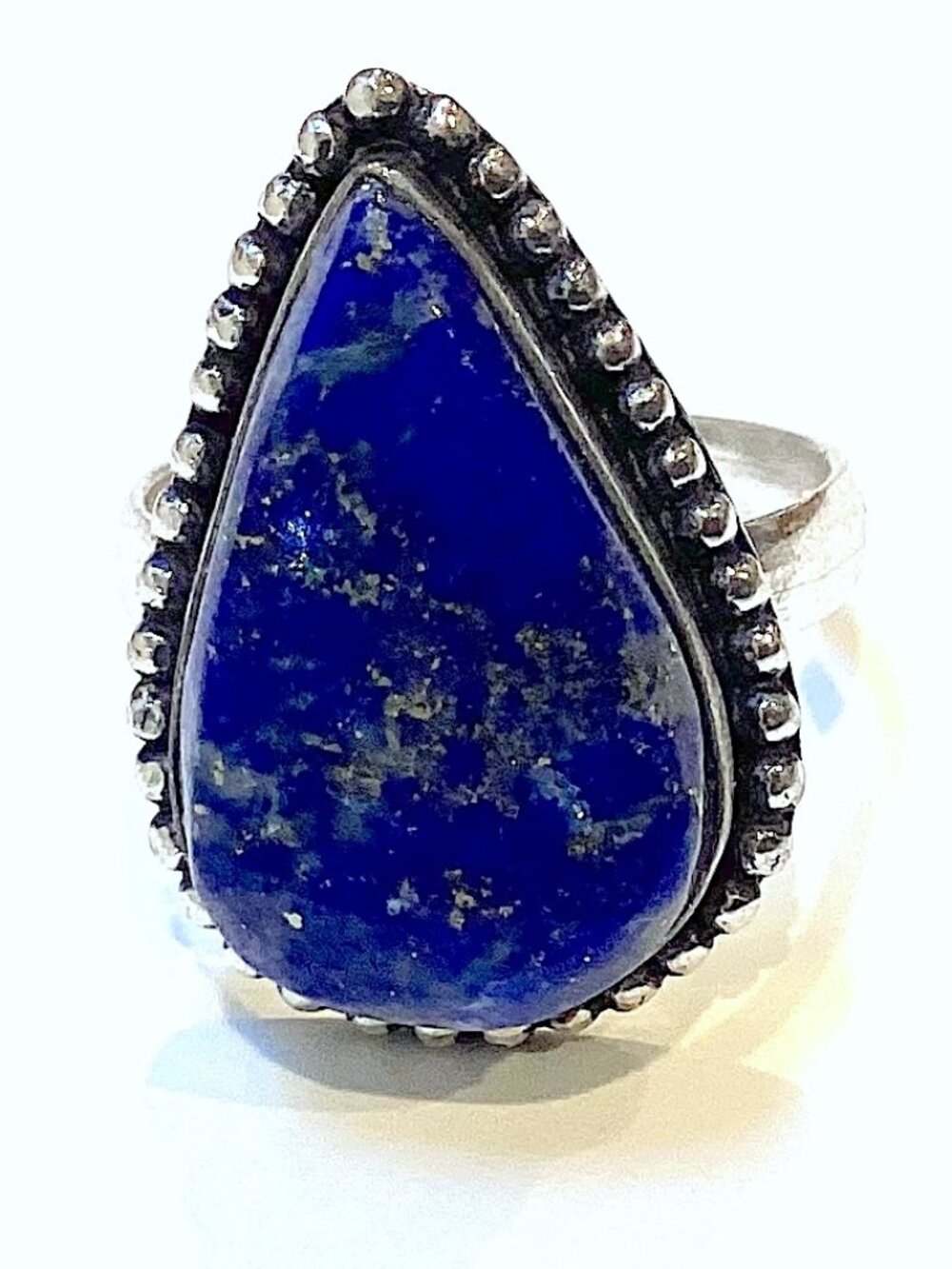 Lapis and Sterling Ring, Chunky Boho Size 8, Blue Stone Vintage
